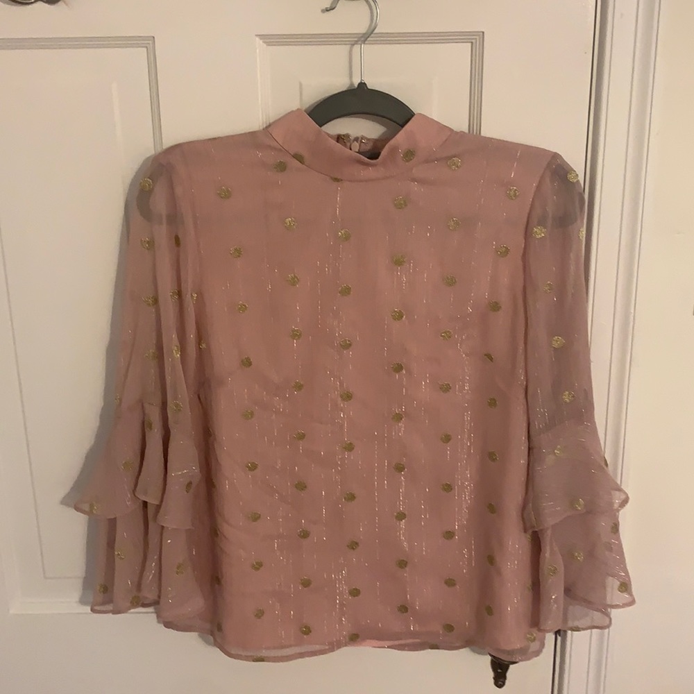 Pink blouse with gold polka dots